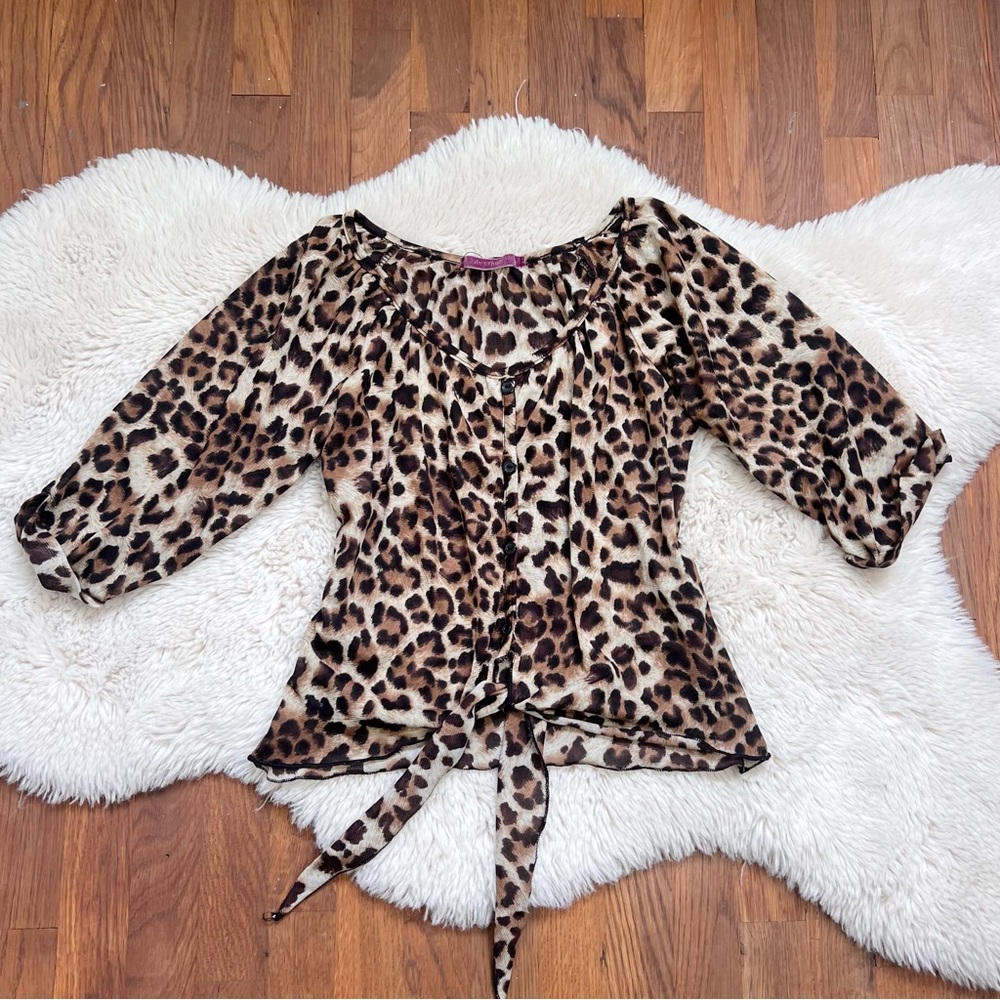 90s Leopard Print Blouse with Tie Front